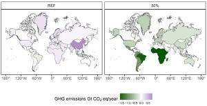 التغير في الانبعاثات بين عامي 2050 و2020 من جراء الزراعة واستخدام
الأراضي